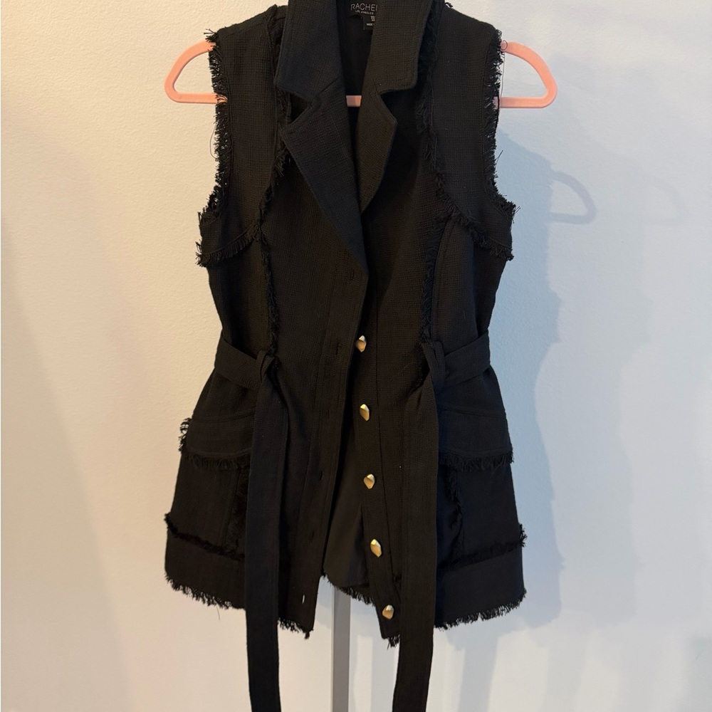 Rachel Zoe Black Fringed Sleeveless Vest
